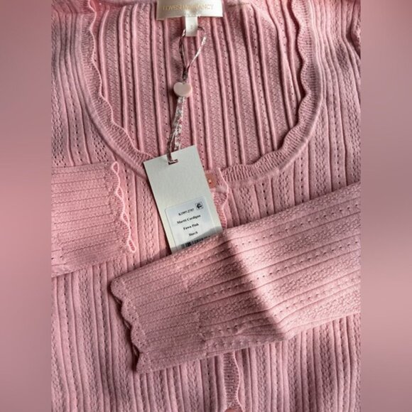 NWT LoveShackFancy Martti Stretch Pointelle Cardigan Fawn Pink | S - Picture 7 of 10